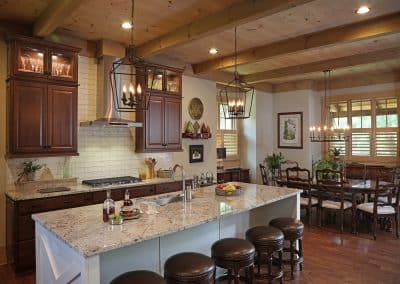 Rustic wood beams frame the ceiling. Blue Ridge, Georgia